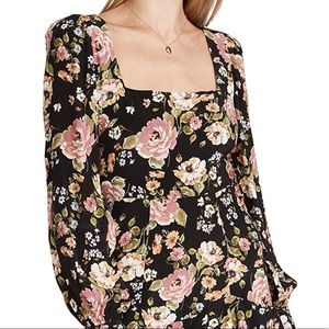 Yumi Kim Hey Jude dress 12 black pink floral square neck long balloon sleeve new